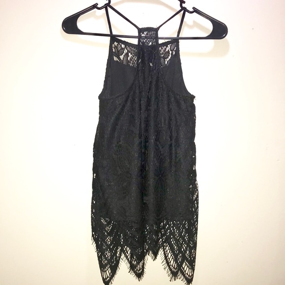 No Boundaries Tops - Black Lacey Tank Juniors S w Scalloped Hemline
